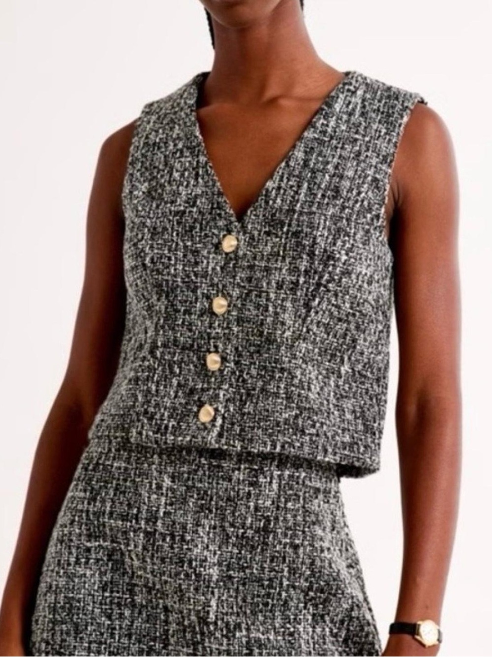 Abercrombie & Fitch Black and White Tweed Button Vest